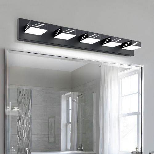 5-Light Black Iron LED Vanity Light, 33.5-Inch Modern Bathroom Fixture