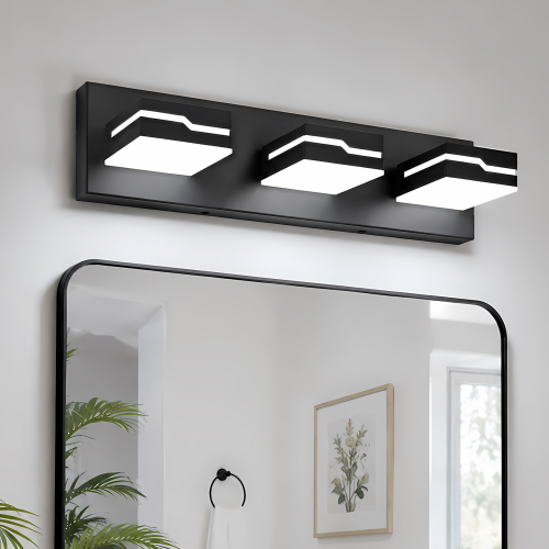 19-Inch Black 3-Light LED Vanity Sconce with Acrylic Shade