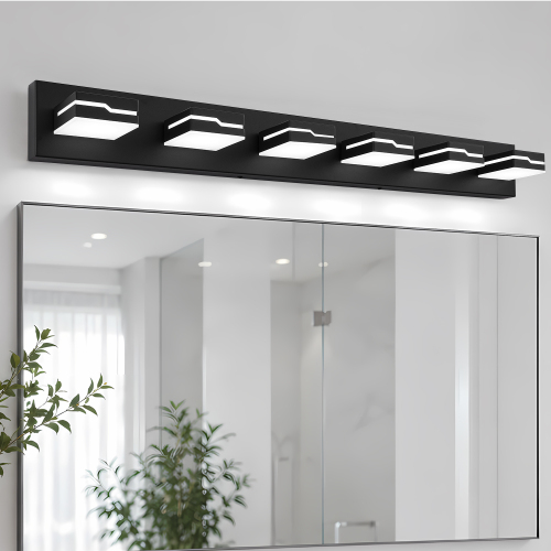 Black 39-Inch 6-Light LED Acrylic Vanity Light for Bathroom Mirrors