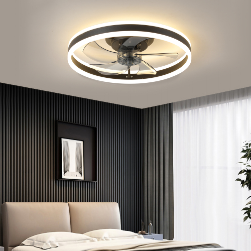19.7-Inch Black Aluminum Low-Profile Ceiling Fan with LED Light