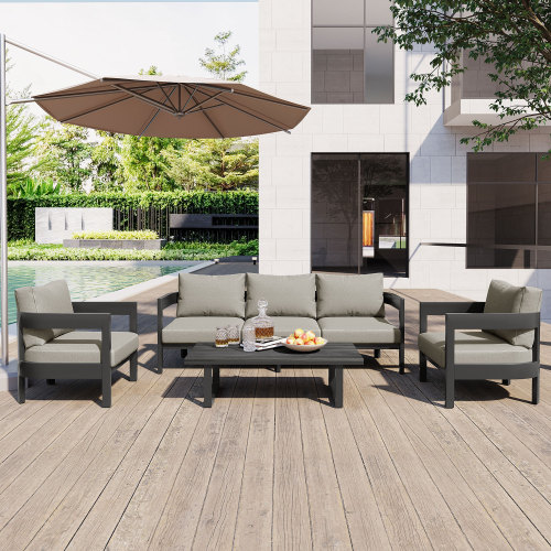 U_STYLE High-Quality Outdoor Seating Set with Thick Cushions for Ultimate Comfort, Perfect for Lawns, Patios, and Poolside - Light Gray - Iron