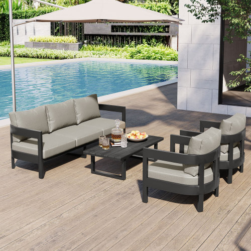 U_STYLE High-Quality Outdoor Seating Set with Thick Cushions for Ultimate Comfort, Perfect for Lawns, Patios, and Poolside - Light Gray - Iron