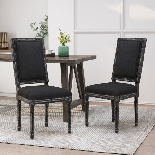 Black Fabric Dining Chair with Solid Wood, 20-Inch Wide