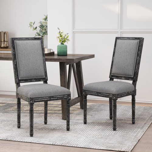 Blue-Gray Fabric and Solid Wood Dining Chair, 39.5-Inch High
