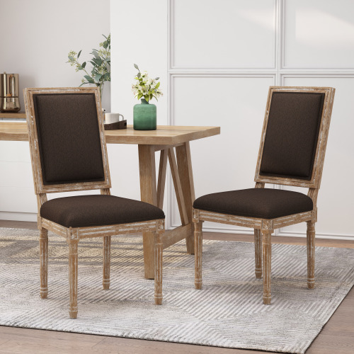 Brown Fabric and Solid Wood Dining Chair, 20 x 22.5 x 39.5 Inches