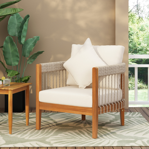 Natural Acacia Rope Patio Chair, Beige, 27.6 x 29.7 x 25.2 in.