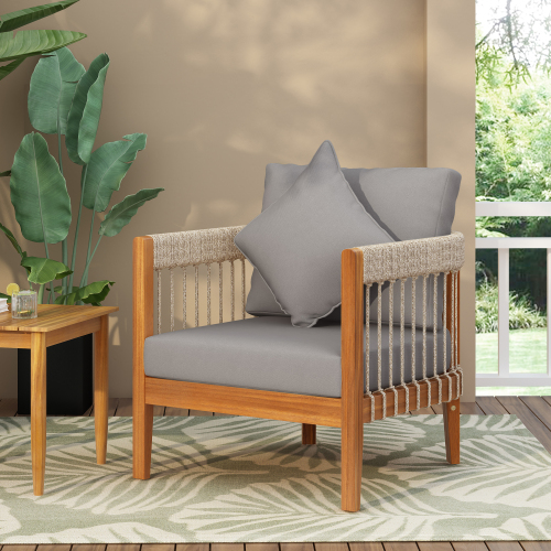 27.6-Inch Natural & Grey Acacia Wood Club Chair with Rope Accents