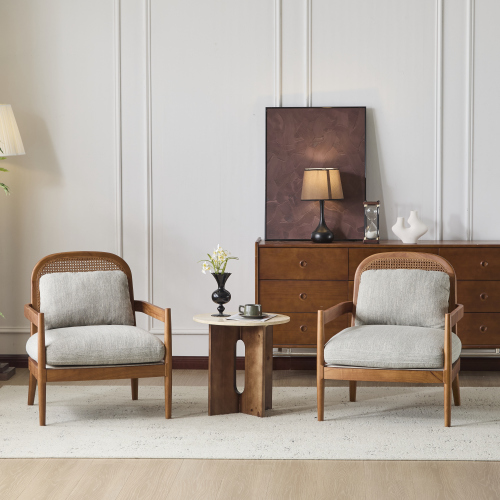 Set of 2 26.6-Inch Grayish Green Walnut Wood Accent Chairs
