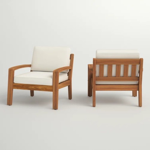 Grenada Beige Outdoor Wood Club Chair with Waterproof Fabric, 29-Inch