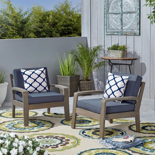 Grenada Grey Wood Club Chair with Waterproof Fabric, 29-Inch
