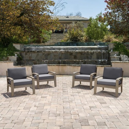 Grenada Set of 4 Grey Wood Club Chairs with Waterproof Fabric
