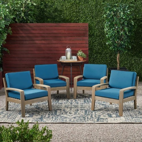 Grenada Set of 4 Grey Wood Club Chairs, 29-Inch Waterproof Fabric