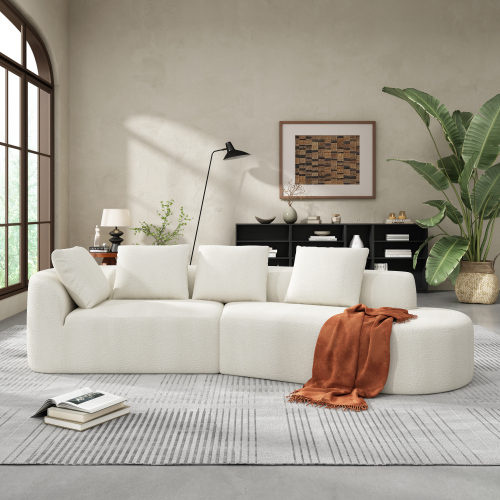 116-Inch Beige Polyester Curved Sectional Sofa with Right Chaise