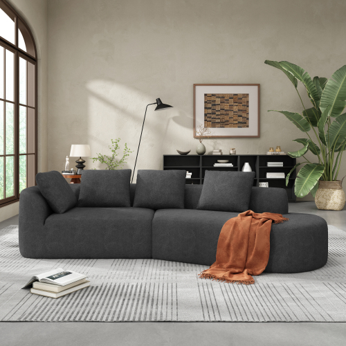 116-Inch Charcoal Grey Polyester Curved Sectional Sofa with Chaise