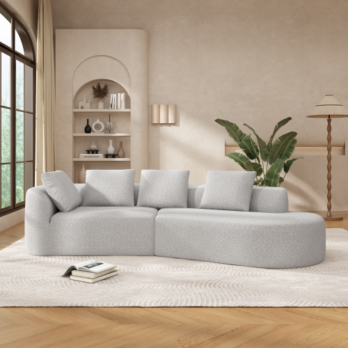 116-Inch White and Gray Curved 4-Seat Polyester Sectional with Chaise