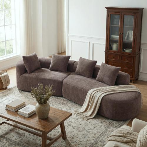 116-Inch Brown Foam and Polyester 4-Seat Curved Sectional Sofa