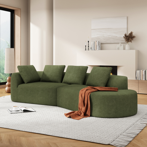 116-Inch Green Polyester and Foam Curved Sectional Sofa with Chaise