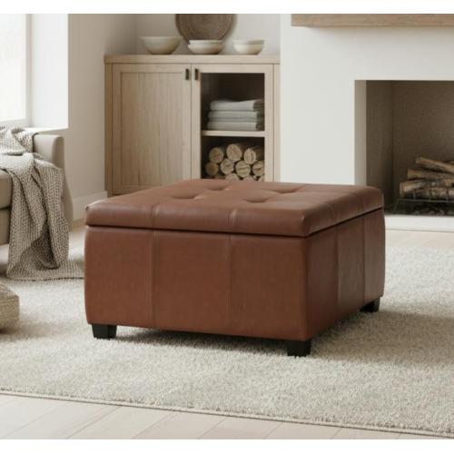 Richmond 31-Inch Espresso Brown PU Leather Square Storage Ottoman