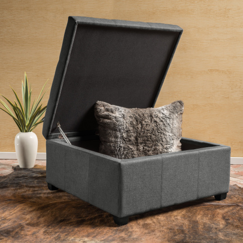 Carlsbad 35-Inch Square Dark Grey Fabric Storage Ottoman for Living Room