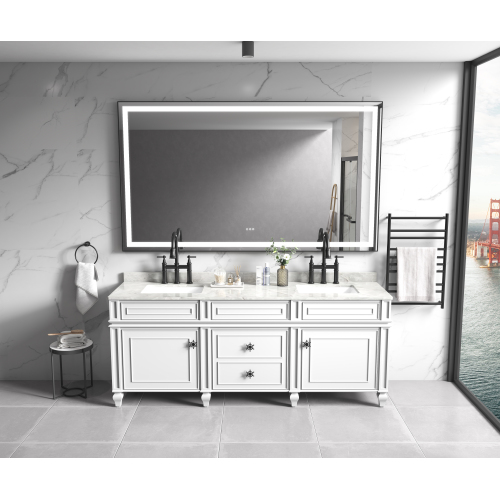 72 x 48 in. LED Lighted Bathroom Mirror, Matte Black Aluminium