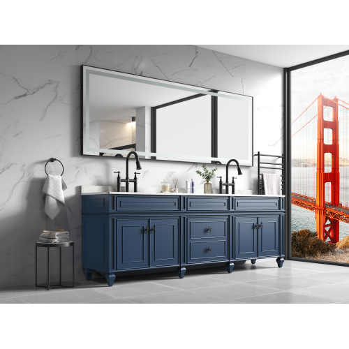 96-In. Matte Black Aluminium Framed LED Bathroom Mirror, 3-Color Lights