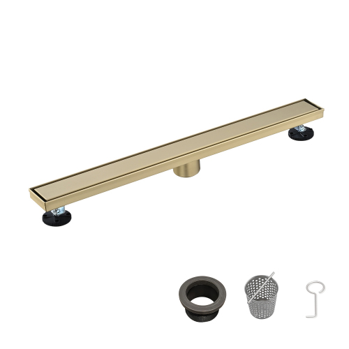 30-Inch Brushed Gold Stainless Steel Linear Drain with Hair Strainer