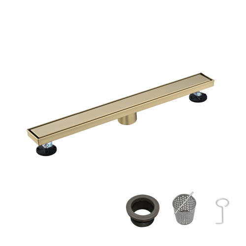 24-Inch Brushed Gold Stainless Steel Linear Shower Drain with Cover