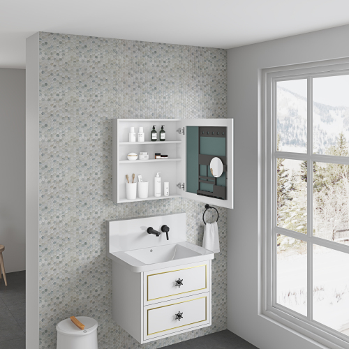 White 24 in. W x 26 in. H Engineered Wood Right-Opening Medicine Cabinet