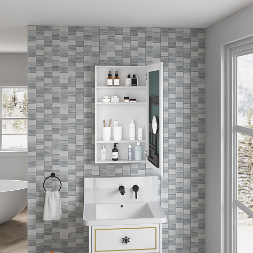 20" W x 36" H White Frameless Medicine Cabinet, Right-Opening Door