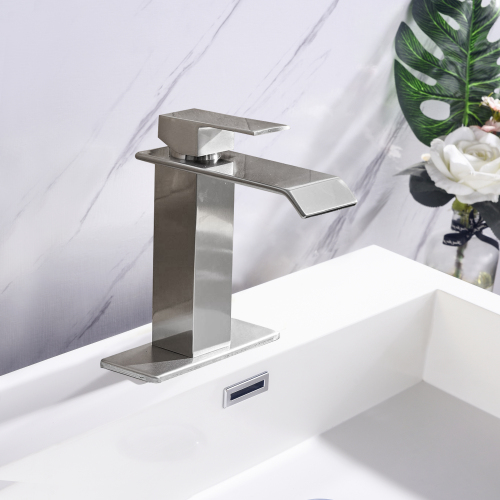 Brushed Nickel Stainless Steel Waterfall Single-Handle Bathroom Faucet - Brushed Nickel - Stainless Steel - Brushed Nickel - Stainless Steel