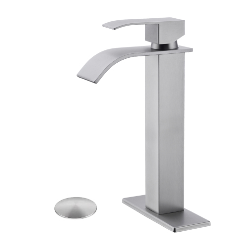 Brushed Nickel Stainless Steel Waterfall Single-Handle Sink Faucet - Brushed Nickel - Stainless Steel - Brushed Nickel - Stainless Steel