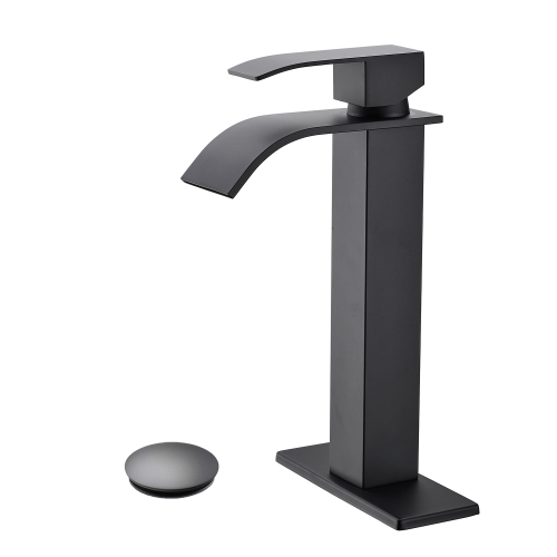 Matte Black Stainless Steel Waterfall Single-Handle Faucet with Pop-Up Drain