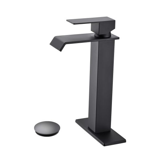 Matte Black Stainless Steel Single-Handle Waterfall Faucet with Pop-Up Drain