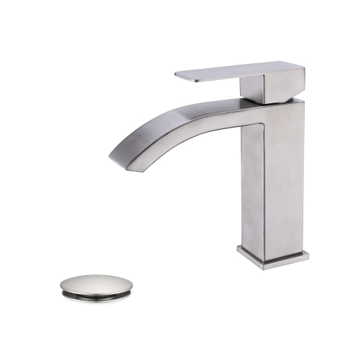 Brushed Nickel Stainless Steel Waterfall Faucet with Pop-Up Drain & Overflow