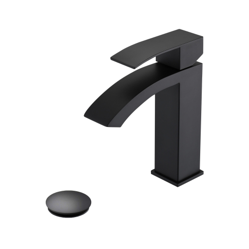 Matte Black Stainless Steel Single-Handle Waterfall Faucet with Drain