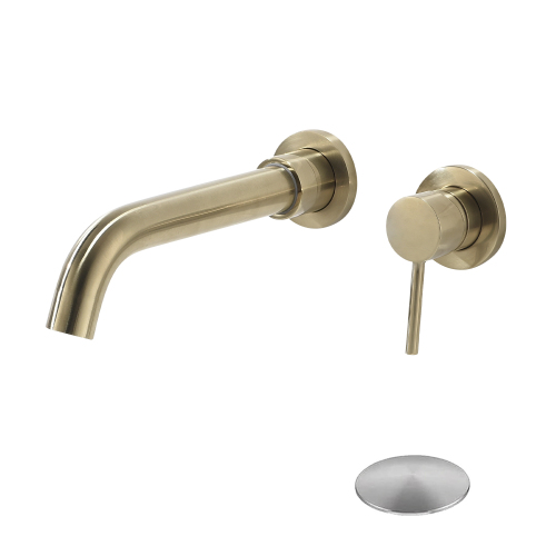 Wall-Mounted Bathroom Faucet with Pop-Up Drain - Brushed Gold/Nickel