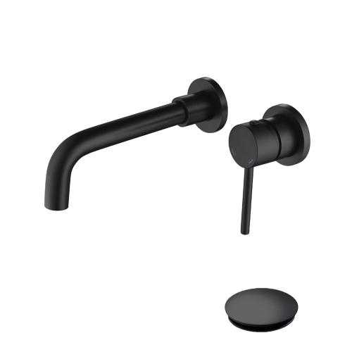 Matte Black Wall-Mount Bathroom Faucet with Single Handle & Pop-Up Drain