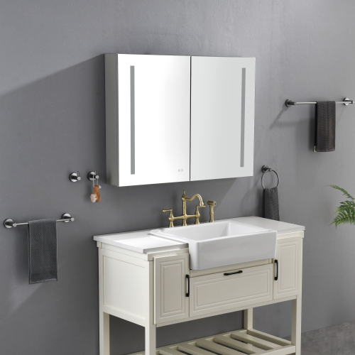 40 x 30 in. Metallic Grey LED Aluminum Alloy Surface-Mount Mirror Cabinet