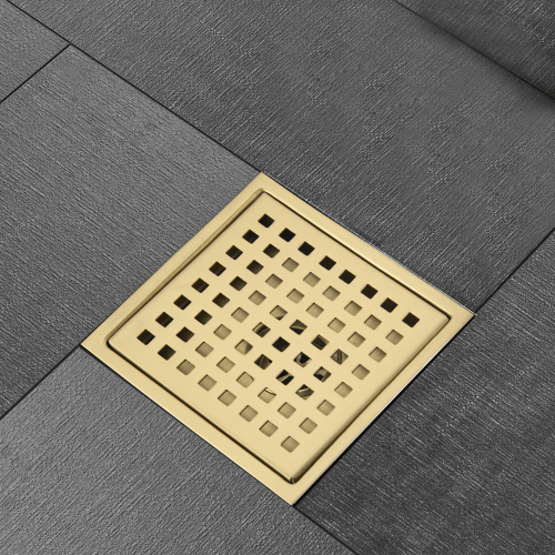 6-Inch Square Brushed Gold Stainless Steel Shower Floor Drain