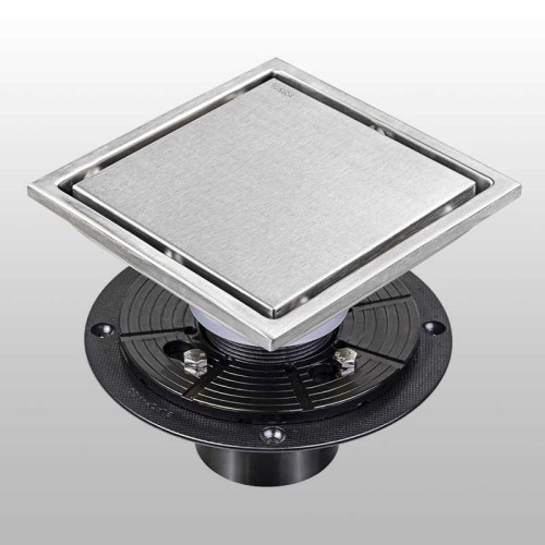 6-Inch Square Stainless Steel Shower Floor Drain, Brushed Nickel