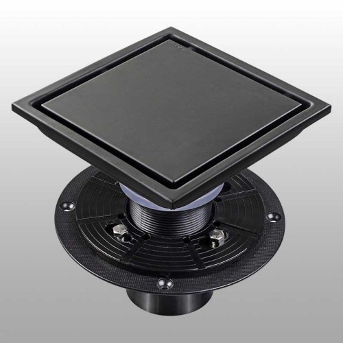 6-Inch Square Matte Black Stainless Steel Shower Floor Drain