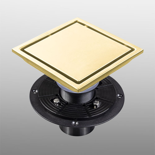 6-Inch Square Stainless Steel Shower Floor Drain in Brushed Gold