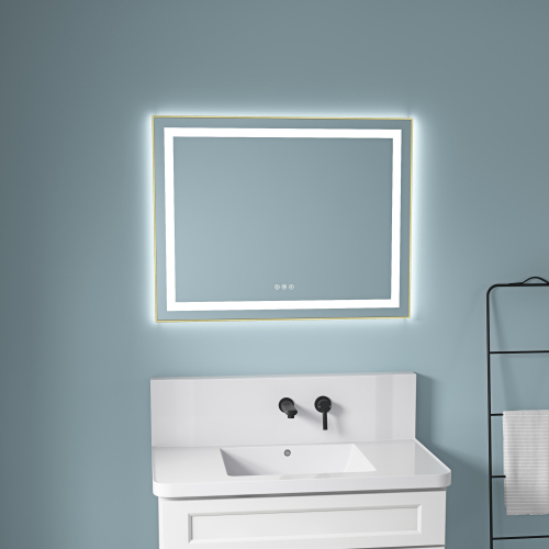 36 x 28 in. Brushed Gold LED Bathroom Mirror, Aluminum Frame