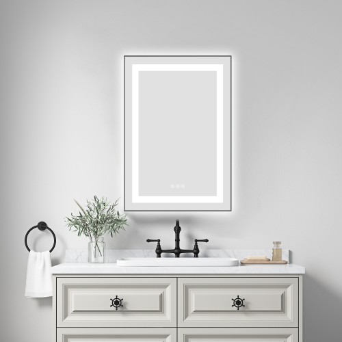 20" x 30" Gun Ash Aluminum and Glass LED Wall-Mounted Mirror
