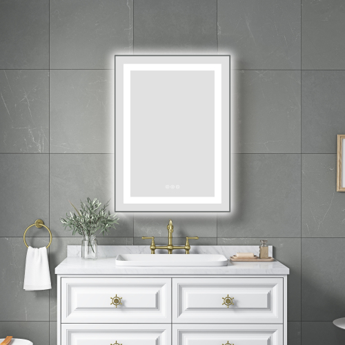 24" x 32" Gun Ash Aluminum LED Bathroom Mirror with Front & Backlight