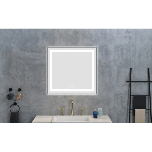 30" x 28" Gun Ash LED Bathroom Mirror with Aluminum Frame