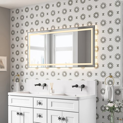 60 x 28 in. LED Bathroom Mirror, Gun Ash Aluminum Frame, Anti-Fog