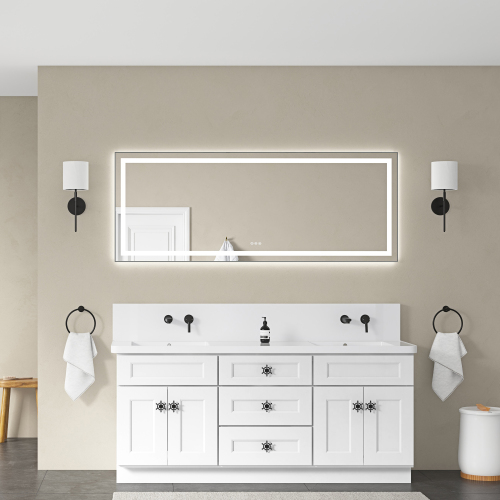 28" x 20" Gun Ash LED Bathroom Mirror, Aluminum-Glass, Anti-Fog