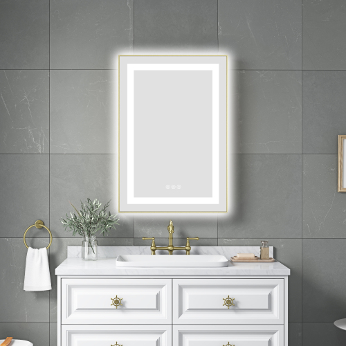 20" x 32" Brushed Gold LED Bathroom Mirror with Aluminum Frame