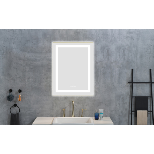 24" x 28" Brushed Gold Aluminum LED Bathroom Mirror with Backlight